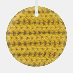 Vibrant Yellow Knitted Wool Texture Glass Tree Decoration