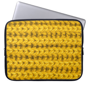 Vibrant Yellow Knitted Wool Texture Laptop Sleeve