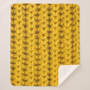 Vibrant Yellow Knitted Wool Texture Sherpa Blanket