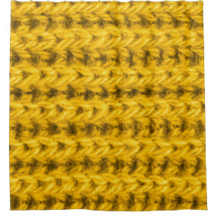 Vibrant Yellow Knitted Wool Texture Shower Curtain