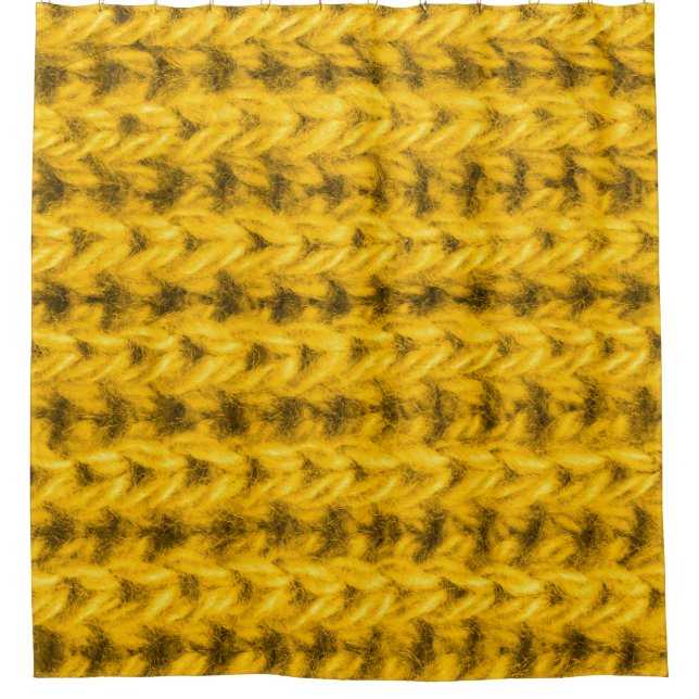 Vibrant Yellow Knitted Wool Texture Shower Curtain (Front)