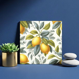 Vibrant Yellow Lemon and Blue Watercolor Botanical Ceramic Tile