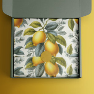 Vibrant Yellow Lemon and Blue Watercolor Botanical Tissue Paper