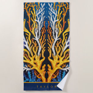 Vibrant Yellow Ocean Coral Personalised Beach Towel