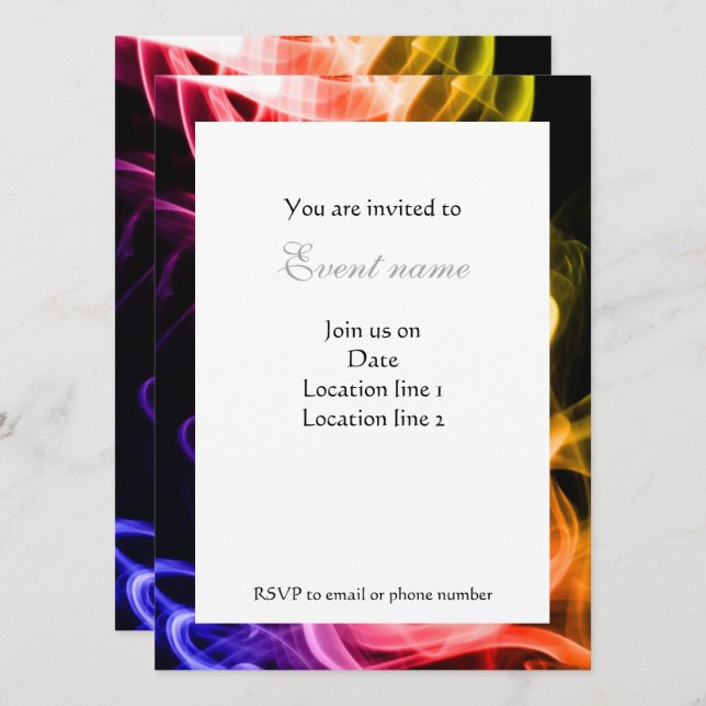 Vibrant Yellow Orange Purple Abstract Smoke Invite (Front/Back)