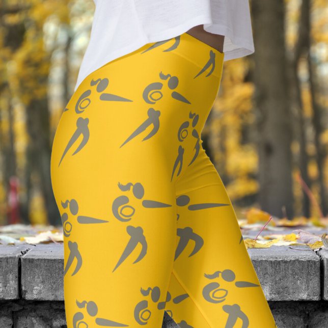 Vibrant Yellow Orange Womens Rugby Pattern Leggings (Womens Rugby on Yellow Orange Leggings)