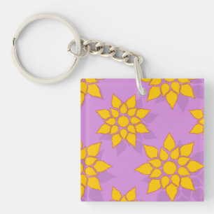 Vibrant Yellow over Lavender Floral Design Key Ring