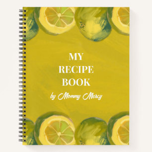 Vibrant Yellow Painterly Lemon Fruit Border Recipe Notebook