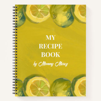 Vibrant Yellow Painterly Lemon Fruit Border Recipe Notebook