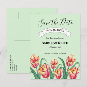 Vibrant Yellow Parrot Tulips Wedding Save The Date Announcement Postcard
