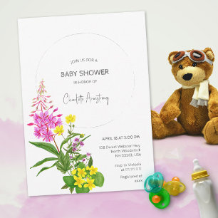 Vibrant Yellow Pink Wildflower Script Baby Shower Invitation
