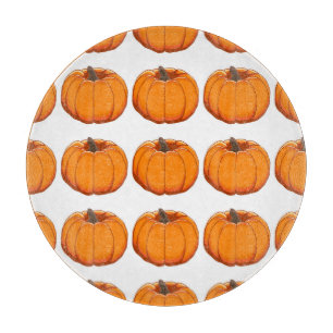 Vibrant yellow pumpkin pattern illustration. cutting board