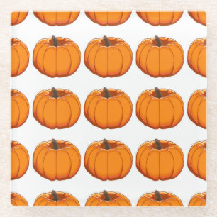 Vibrant yellow pumpkin pattern illustration. glass coaster