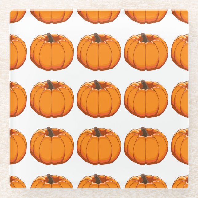 Vibrant yellow pumpkin pattern illustration. glass coaster (Front)