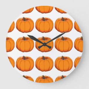 Vibrant yellow pumpkin pattern illustration. large clock