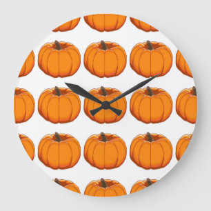 Vibrant yellow pumpkin pattern illustration. large clock