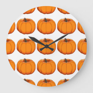 Vibrant yellow pumpkin pattern illustration. large clock