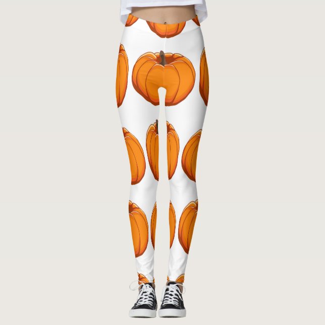 Vibrant yellow pumpkin pattern illustration. leggings (Front)