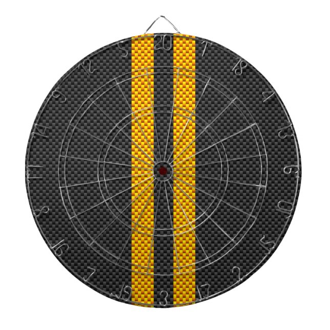 Vibrant Yellow Racing Stripes Carbon Fibre Style Dartboard (Front)