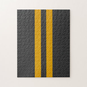 Vibrant Yellow Racing Stripes Carbon Fibre Style Jigsaw Puzzle