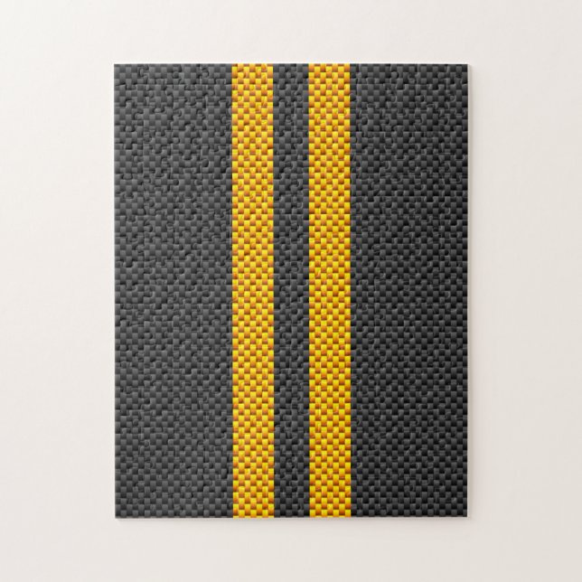 Vibrant Yellow Racing Stripes Carbon Fibre Style Jigsaw Puzzle (Vertical)