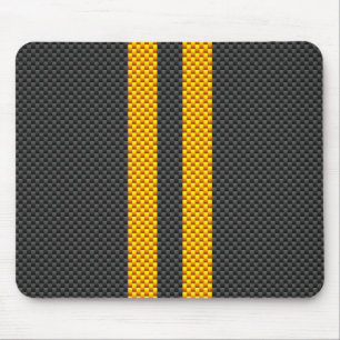 Vibrant Yellow Racing Stripes Carbon Fibre Style Mouse Pad