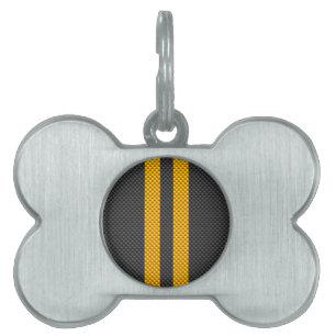 Vibrant Yellow Racing Stripes Carbon Fibre Style Pet ID Tag