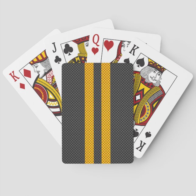Vibrant Yellow Racing Stripes Carbon Fibre Style Playing Cards (Back)