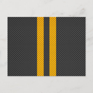 Vibrant Yellow Racing Stripes Carbon Fibre Style Postcard