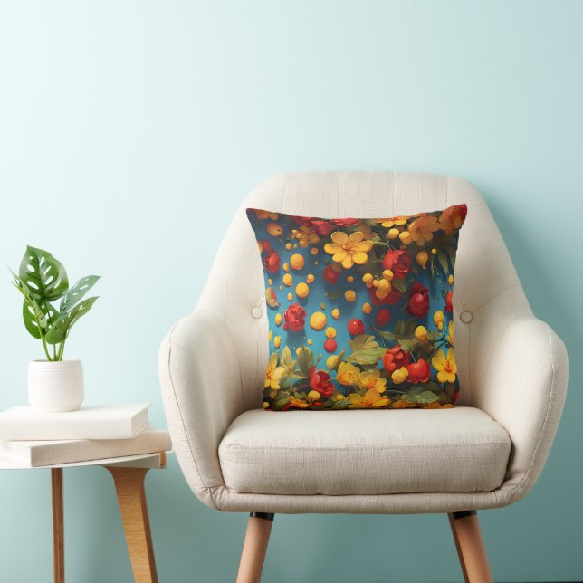 Vibrant Yellow & Red Floral Pattern Design Cushion (Chair)