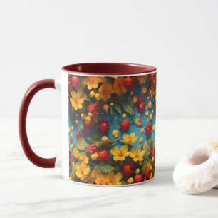 Vibrant Yellow & Red Floral Pattern Design Mug