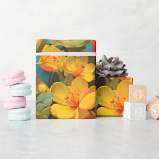 Vibrant Yellow & Red Floral Pattern Design Wrapping Paper