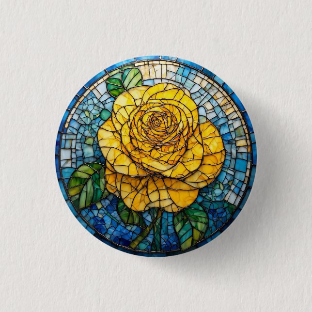 Vibrant Yellow Rose Circular Stained Glass Art 3 Cm Round Badge (Front)