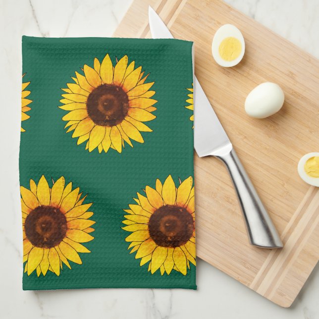 Vibrant Yellow Sunflower Bloom Tea Towel (Quarter Fold)