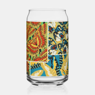 Vibrant Yellow & Teal Art Deco Butterfly Art Can Glass