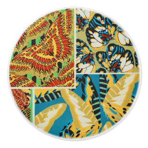 Vibrant Yellow & Teal Art Deco Butterfly Art Ceramic Knob