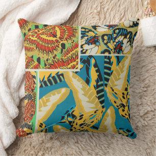 Vibrant Yellow & Teal Art Deco Butterfly Art Cushion