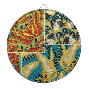 Vibrant Yellow & Teal Art Deco Butterfly Art Dartboard