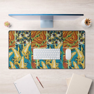 Vibrant Yellow & Teal Art Deco Butterfly Art Desk Mat