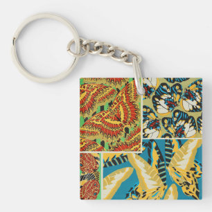 Vibrant Yellow & Teal Art Deco Butterfly Art Key Ring