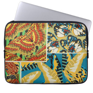 Vibrant Yellow & Teal Art Deco Butterfly Art Laptop Sleeve