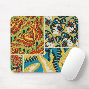 Vibrant Yellow & Teal Art Deco Butterfly Art Mouse Pad