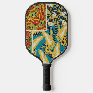 Vibrant Yellow & Teal Art Deco Butterfly Art Pickleball Paddle