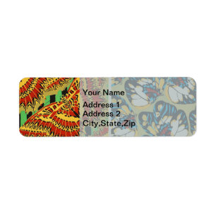 Vibrant Yellow & Teal Art Deco Butterfly Art Return Address Label
