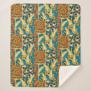 Vibrant Yellow & Teal Art Deco Butterfly Art Sherpa Blanket