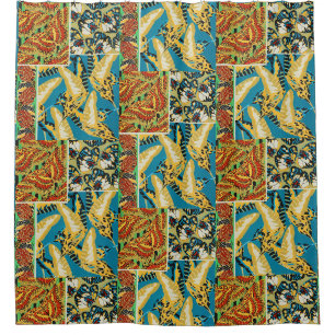 Vibrant Yellow & Teal Art Deco Butterfly Art Shower Curtain
