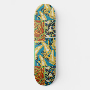 Vibrant Yellow & Teal Art Deco Butterfly Art Skateboard