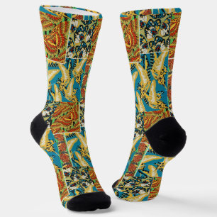 Vibrant Yellow & Teal Art Deco Butterfly Art Socks