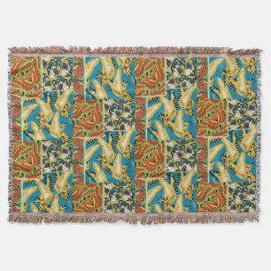 Vibrant Yellow & Teal Art Deco Butterfly Art Throw Blanket