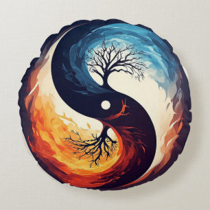 Vibrant Yin Yang Design Round Cushion